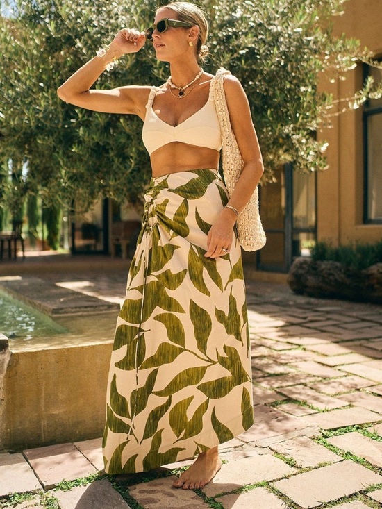ANTONIO MELANI Dresses & Skirts - Antonio Melani M.G. Style Lyons Printed Faux Wrap Asymmetric Skirt Green Leaf